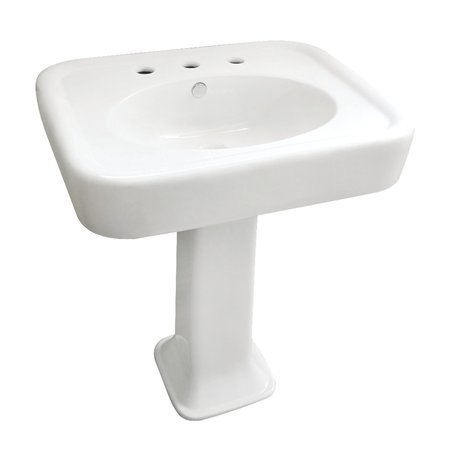 Kingston Brass VPB2268 26-Inch Ceramic Pedestal Sink with 8-Inch Faucet Drillings, White VPB2268